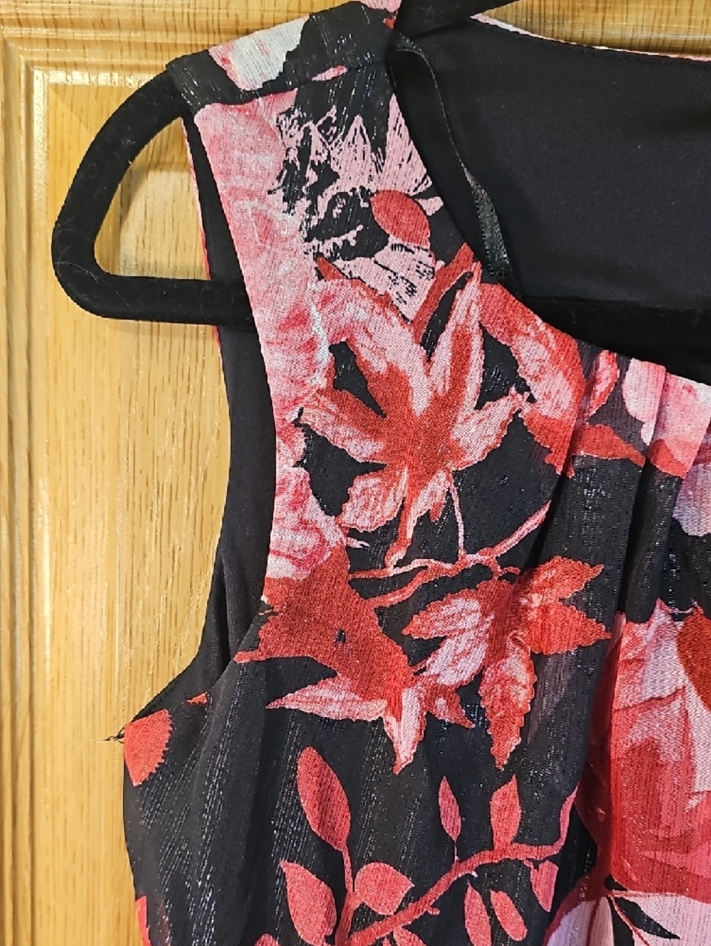 Sleeveless Black Maxi Dress with Pink & Red Floral Print - Picture 4 of 11